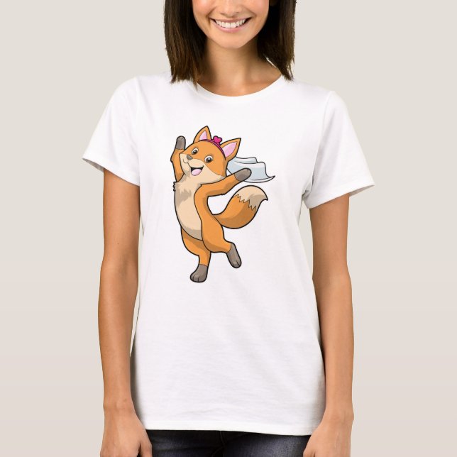 Camiseta Raposa como Noiva com Véu & Coração (Frente)