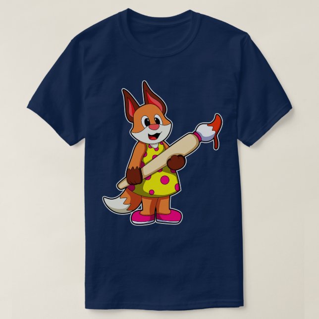 Camiseta Raposa como Pintor com Pintura de Pincel (Frente do Design)