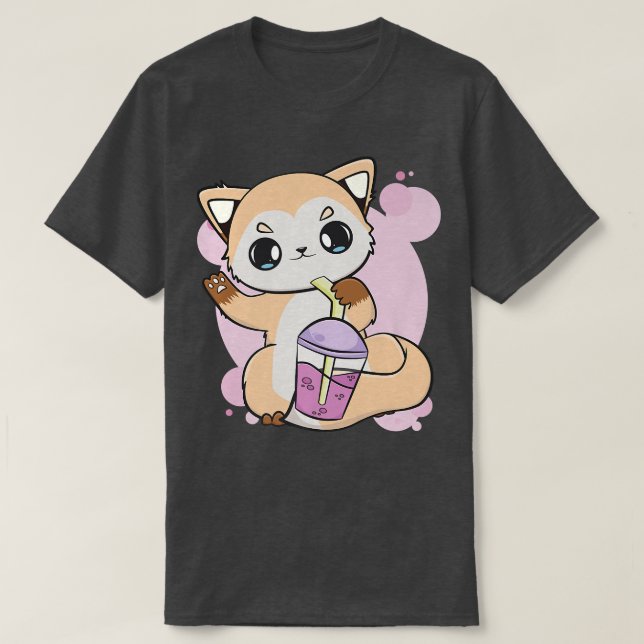 Camiseta Raposa De Animo Bonita Com Boba Para Bble Tea Love (Frente do Design)