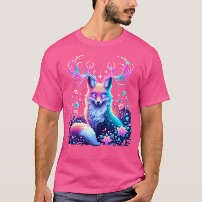 Camiseta Raposa De Boho Cósmico Com Barras Brilhantes E Flo (Frente)