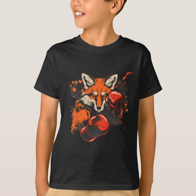 Camiseta Raposa de Boxe com Luvas de Boxe Kickboxing Caixa  (Frente)