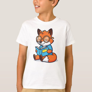 Camiseta Raposa de desenho animado inteligente lendo um liv