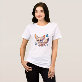 Camiseta raposa de fenn adorável cercada por borboletas son