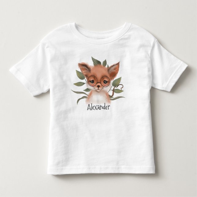 Camiseta Raposa-de-floresta com nome de criança (Frente)