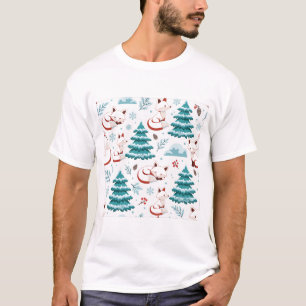 Camiseta Raposa de Inverno Pinheiro Nevado Padrão de Natal