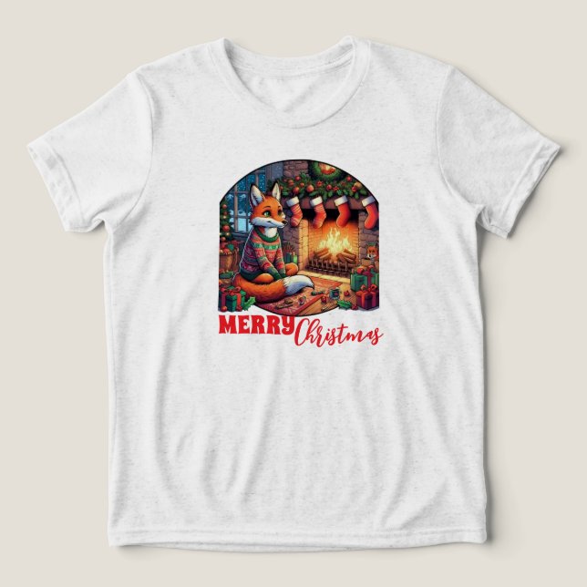 Camiseta Raposa de Natal com Meias e Holly (Design frontal)
