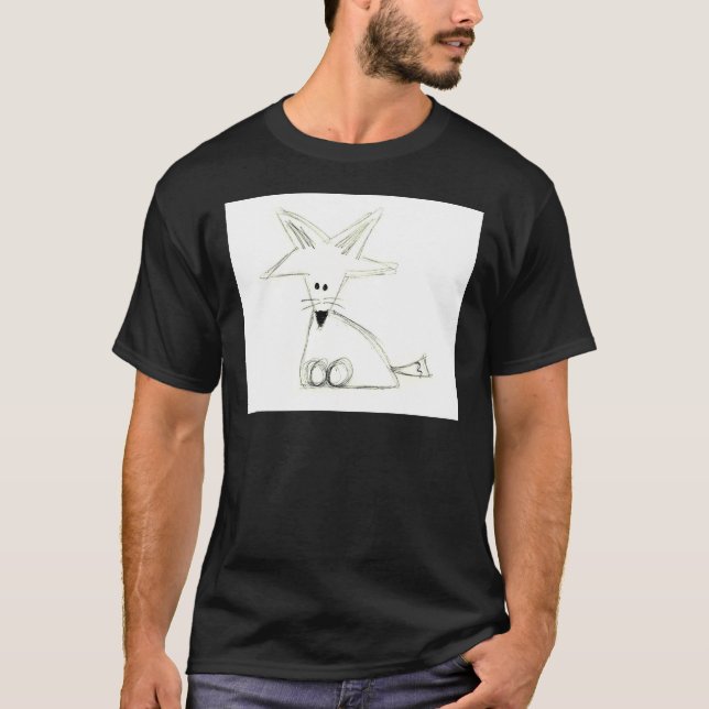 Camiseta raposa desenho simples preto branco cinza infantil (Frente)