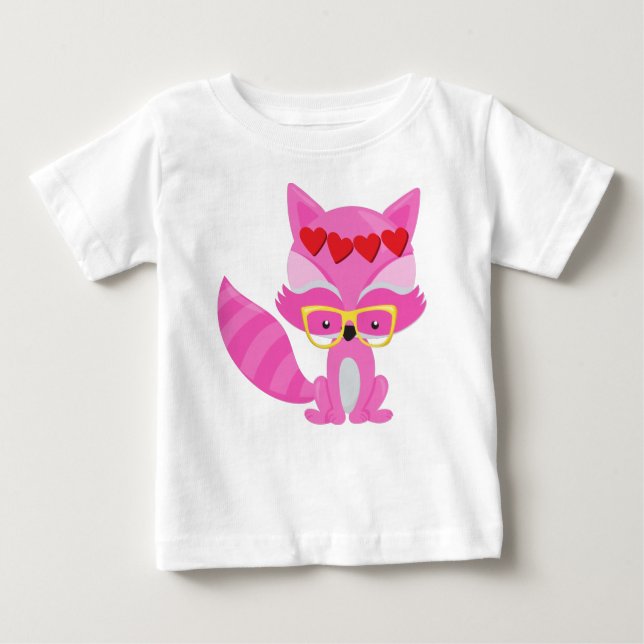Camiseta Raposa dia de os namorados, Raposa Rosa, Óculos, C (Frente)