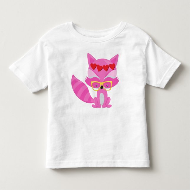 Camiseta Raposa dia de os namorados, Raposa Rosa, Óculos, C (Frente)