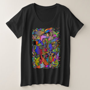 Camiseta Raposa Diversão Colorida Doodle Mulheres