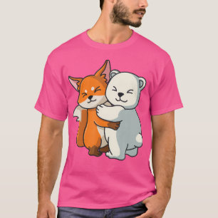 Camiseta Raposa E Urso Polar Abraçando Pão-De-Boca