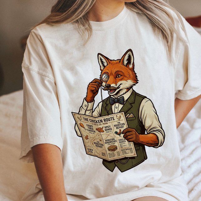 Camiseta Raposa Elegante Com Monóculo E Menu De Frango (Criador carregado)