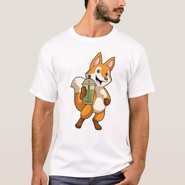 Camiseta Raposa em Bebendo com Chá de Bolha (Frente)