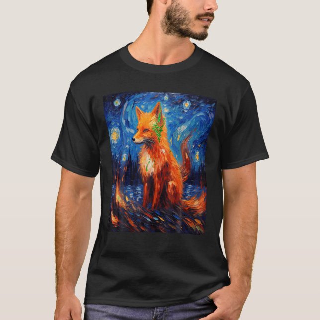 Camiseta Raposa engraçada pintando raposa Lover Starry Noit (Frente)