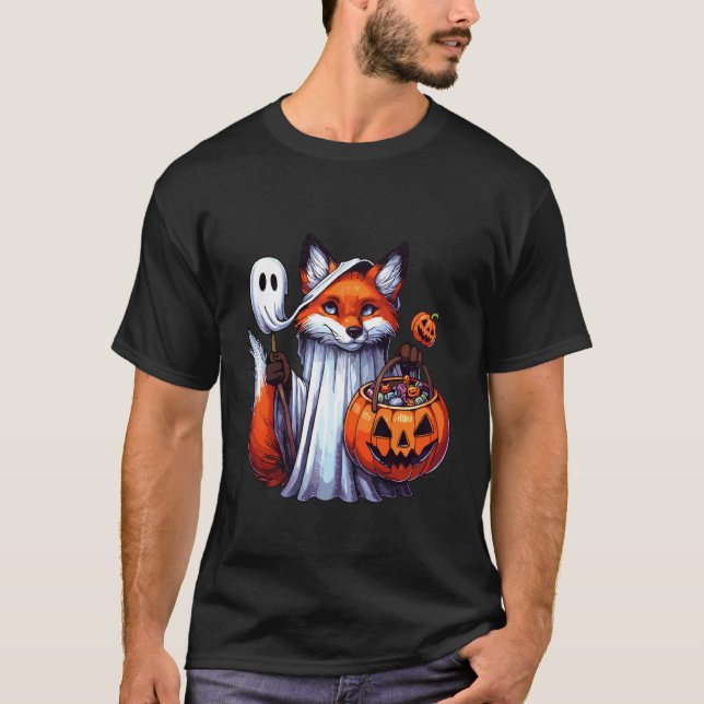Camiseta Raposa Fantasma Assustadora de Halloween Saco de D (Frente)