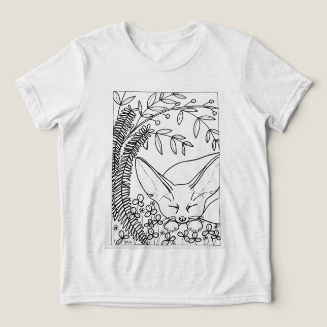 Camiseta Raposa Fenônica Dormindo com flores (Design frontal)