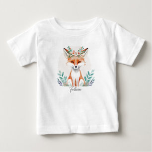 Camiseta Raposa floral aquarela personalizada