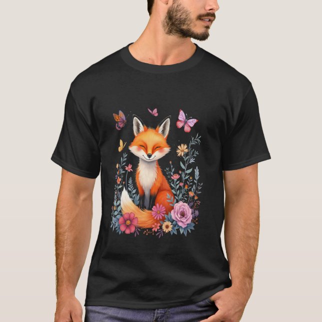Camiseta Raposa flores borboleta (Frente)
