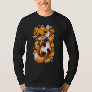 Camiseta Raposa Florestal Vermelha Bebê Animal Outono Folha