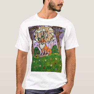 Camiseta Raposa Fofa Sob Lua Cheia na Floresta — Woo Capric