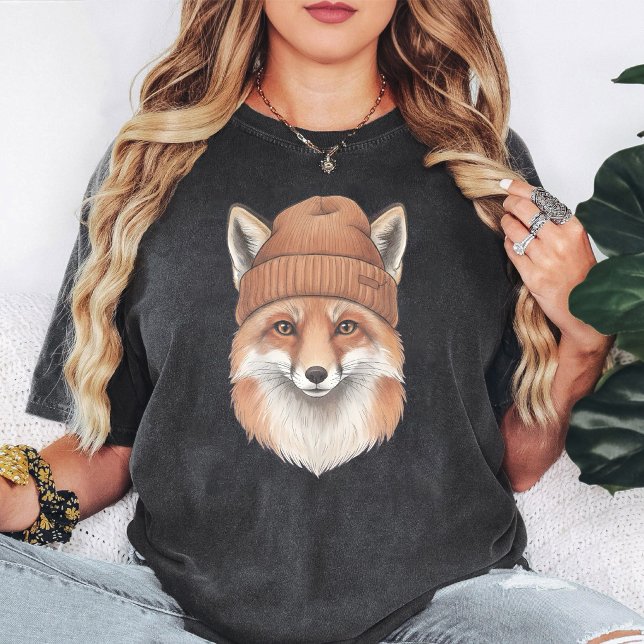 Camiseta Raposa Fofa Usando Gorro Gráfico (Criador carregado)
