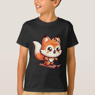 Camiseta Raposa Fofo de Esqui Kawaii Encosta Alpina Diversã