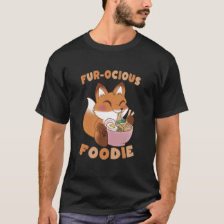 Camiseta Raposa Fur-ociosa Comilona Comendo Macarrão Ramen 
