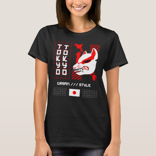 Camiseta Raposa Kitsune Cidade de Tóquio (Frente)
