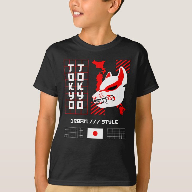 Camiseta Raposa Kitsune Cidade de Tóquio (Frente)