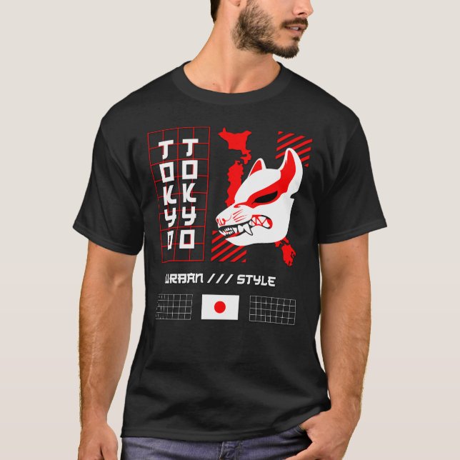 Camiseta Raposa Kitsune Cidade de Tóquio (Frente)