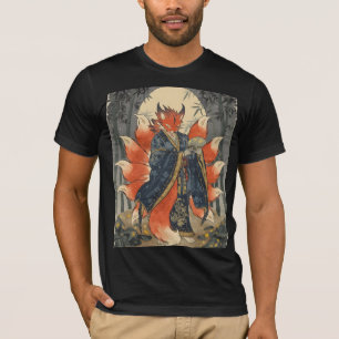 Camiseta Raposa Kitsune de Nove Caudas Arte da Mitologia