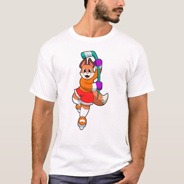 Camiseta Raposa no hóquei no gelo com bastão de hóquei no g (Frente)