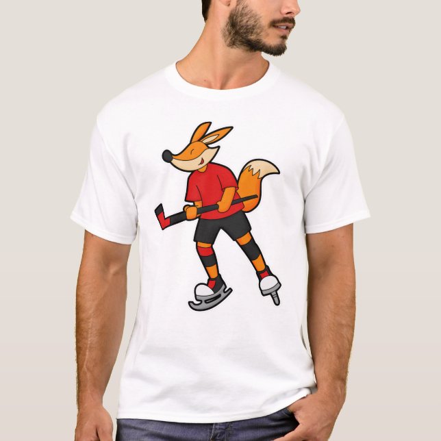 Camiseta Raposa no Hóquei no gelo com taco de hóquei no gel (Frente)