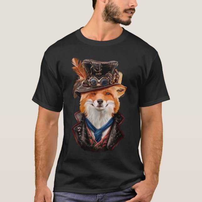 Camiseta Raposa veloz em roupas íngremes. Desenho de aquare (Frente)