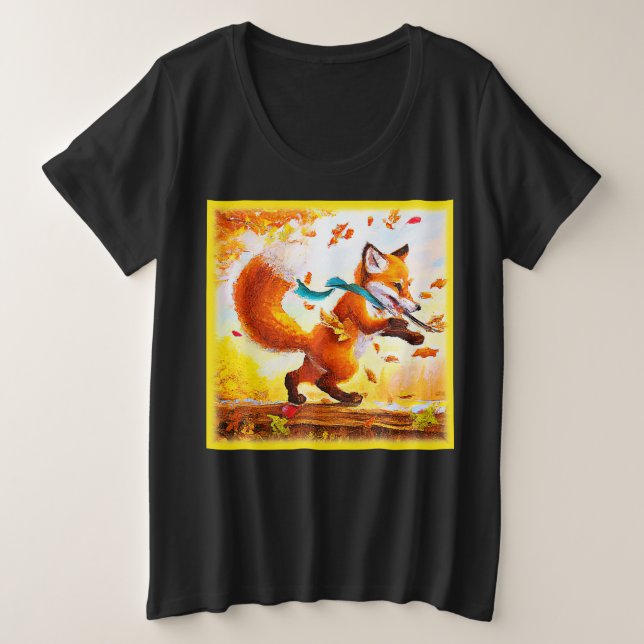 Camiseta Raposa Vermelha Bonita na Pintura da Estação de Qu (Frente do Design)