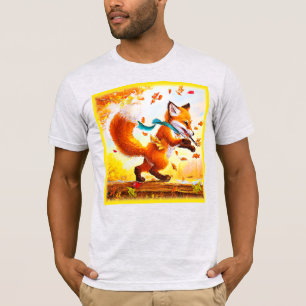 Camiseta Raposa Vermelha Bonita na Pintura da Estação de Qu