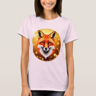 Camiseta Raposa Vermelha com Fundo Dourado Brilhante