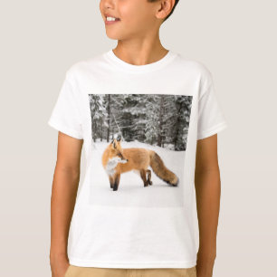 Camiseta Raposa Vermelha na Neve Branca