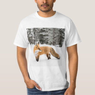 Camiseta Raposa Vermelha na Neve Branca