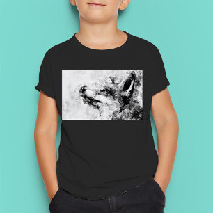 Camiseta Raposa Vermelha Preto e Branco Aquarela 01