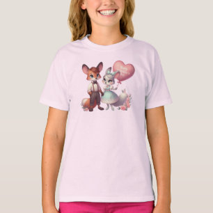 Camiseta Raposas de desenho animado fofas no dia dos namora