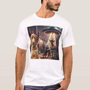 Camiseta Rapto de OVNI Gato com Cão em Questão em Primeiro