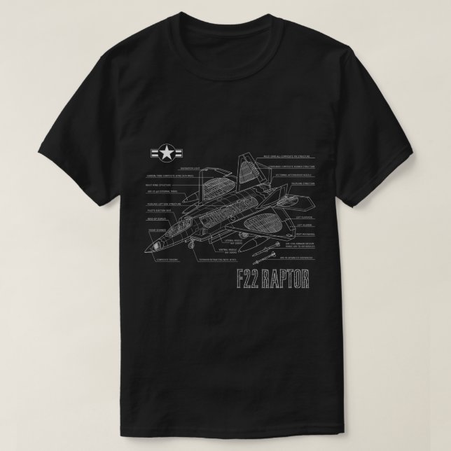 Camiseta Raptor Bluep F22 com caça furtiva de aeronaves ame (Frente do Design)