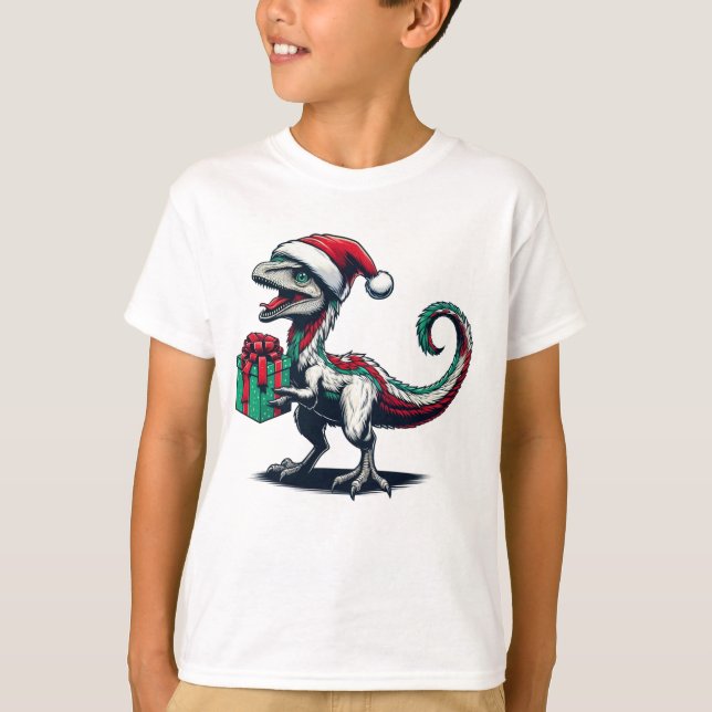 Camiseta Raptor com chapéu de Natal do Papai Noel (Frente)