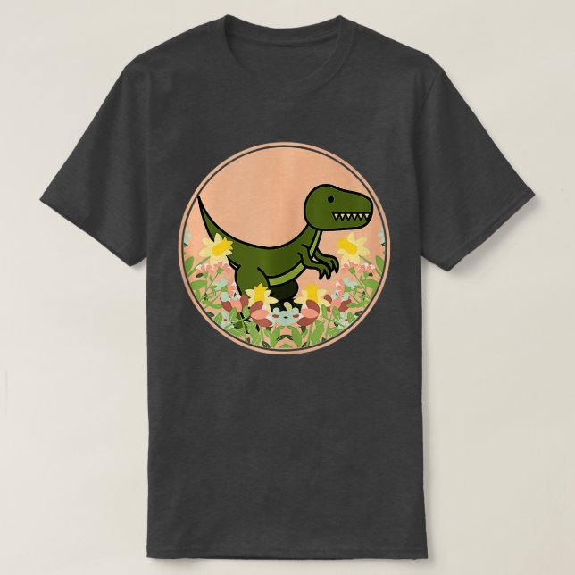 Camiseta Raptor Velociraptor Dino Dinossauros Flores (Frente do Design)