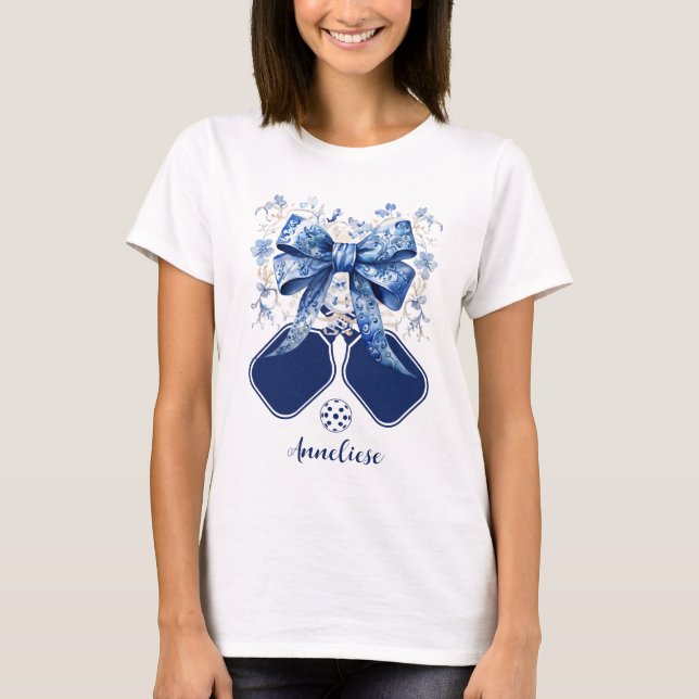 Camiseta Raque de Pickleball com Laço Azul Personalizado (Frente)