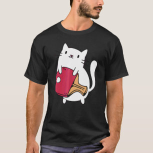 Camiseta Raque de Ping Pong Senhoras Gato Jogador de Tênis