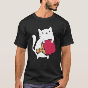 Camiseta Raquete de Ping Pong Senhoras Gato Jogador de Têni