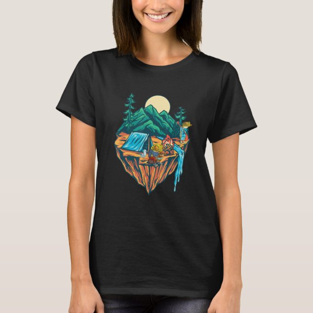 Camiseta Rãs Acampando Em Uma Montanha (Frente)