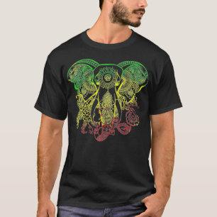 Camiseta Rasta Cores do Retro-Elefante Rastafário Reggae Ja